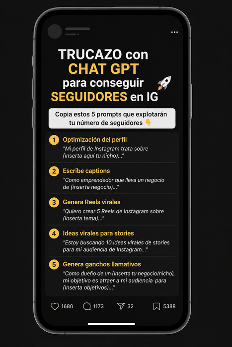Reel de TikTok con 5 prompts de ChatGPT para conseguir seguidores en Instagram